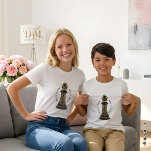 T-shirt MAMAN Reine de ma vie, Écriture Dorée Échecs Noirs