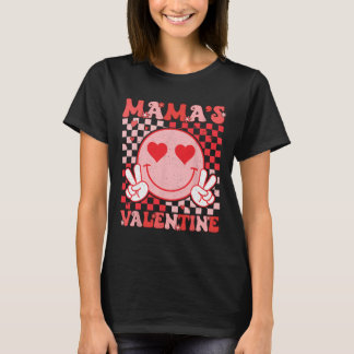 T-shirt Maman Rétro Groovy Est Mon Valentin Visage Sourire