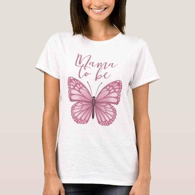 T-shirt Maman rose mignonne pour être Baby shower papillon (Devant)