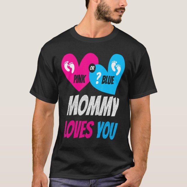 T-shirt Maman Rose Ou Bleue Aime Toi Bébé Genre Révéler Pa (Devant)