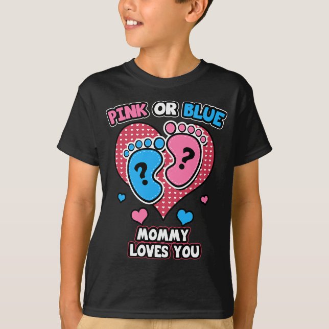 T-shirt Maman Rose Ou Bleue Vous Aime Genre Révéler Baby S (Devant)
