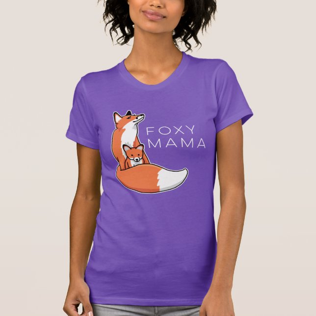 T-shirt Maman rusée Fox rouge et chiot (Devant)