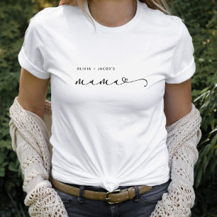 T-shirt Maman Script chic et coeur avec des noms d'enfan