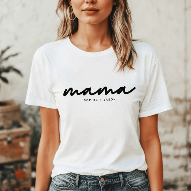 T-shirt Maman | Script noir avec nom d'enfant (Créateur téléchargé)