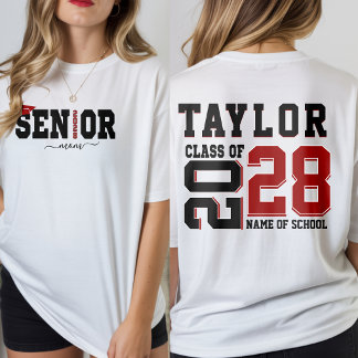 T-shirt Maman senior de la promotion 2028 nom personnalisé