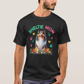 T-shirt Maman Sheltie Fête des Mères Floral Mignonne Propr