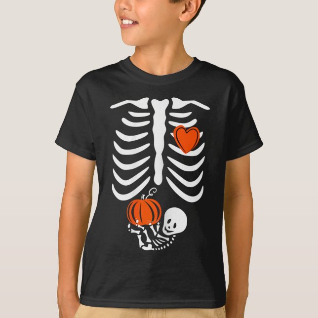 T-shirt Maman squelette enceinte Halloween grossesse  (Devant)