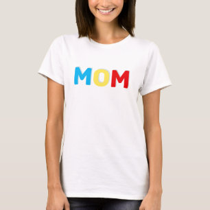 T-Shirt Maman Texte en Couleurs Bleu Rouge & Jaune