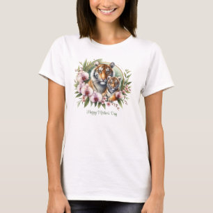 T-shirt Maman Tigre avec bébé orchidée tropicale Fête des