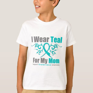 T-shirt Maman tribale turquoise de ruban de Cancer ovarien