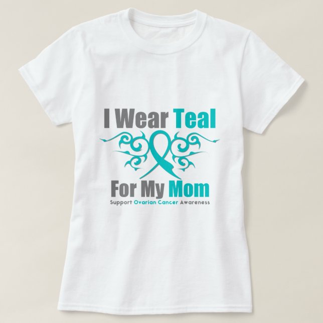 T-shirt Maman tribale turquoise de ruban de Cancer ovarien (Design devant)