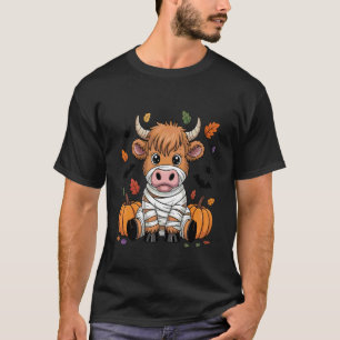 T-shirt Maman Vache Écossaise Mignonne avec Citrouilles Ha