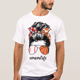 T-shirt Maman Vie Baseball Basketball Maman bun désordre d