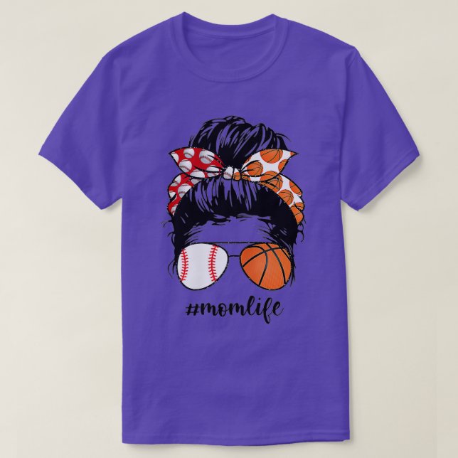 T-shirt Maman Vie Baseball Basketball Maman bun désordre d (Design devant)