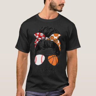 T-shirt Maman Vie Baseball Basketball Maman Messy Bun Funn