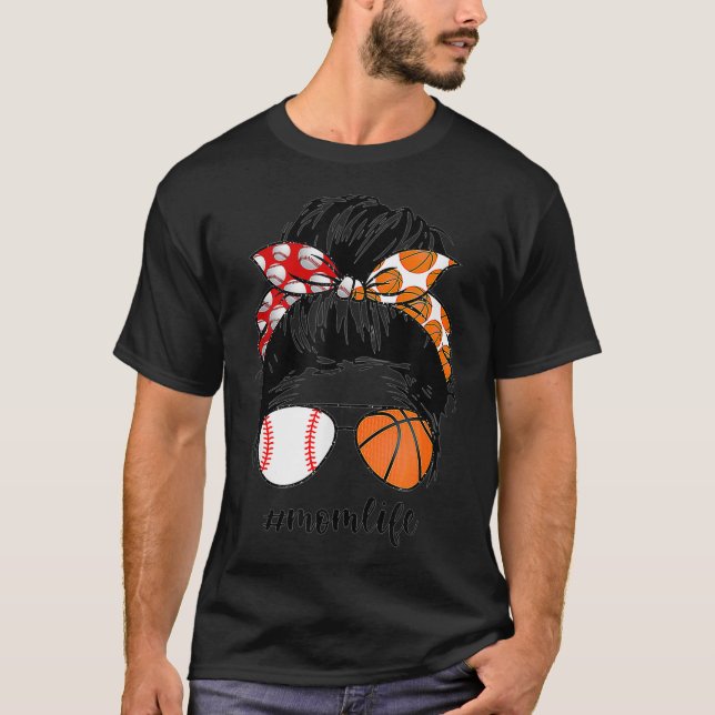 T-shirt Maman Vie Baseball Basketball Maman Messy Bun Funn (Devant)
