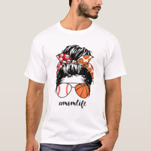 T-shirt Maman Vie Baseball Basketball Maman Messy Bun Funn