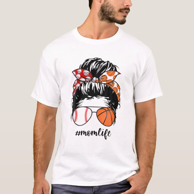 T-shirt Maman Vie Baseball Basketball Maman Messy Bun Funn (Devant)