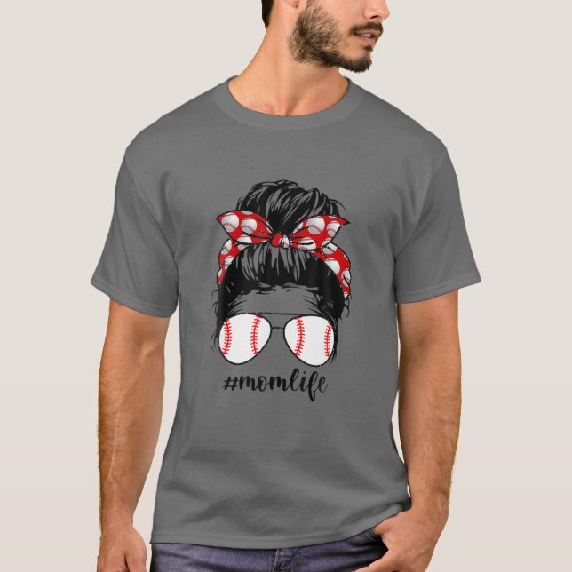 T-shirt Maman Vie Baseball Vie Messager Bun Momlife Drôle  (Devant)