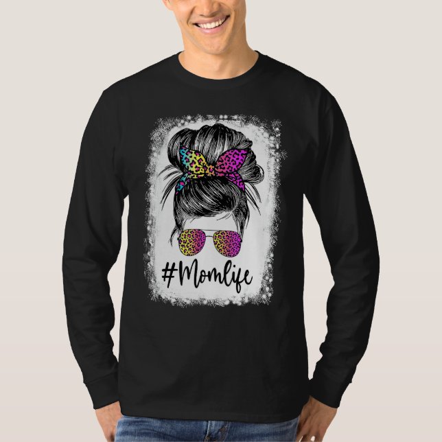 T-shirt Maman Vie Bleached Maman Vie Leopard Messy Bun (Devant)