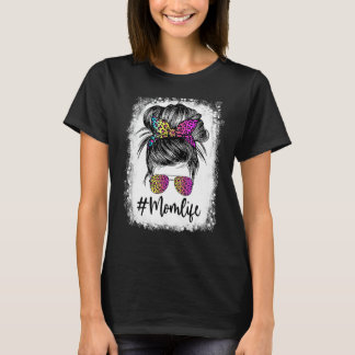 T-shirt Maman Vie Bleached Maman Vie Leopard Messy Bun