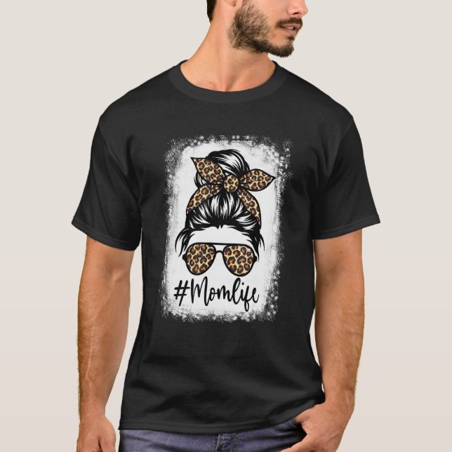 T-shirt Maman Vie Bleached Maman Vie Leopard Messy Bun (Devant)