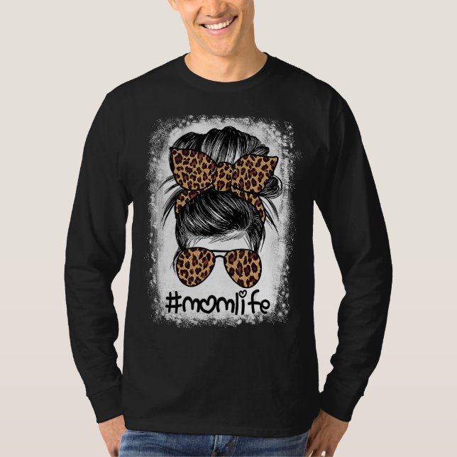 T-shirt Maman Vie Bleached Maman Vie Leopard Messy Bun 1 (Devant)