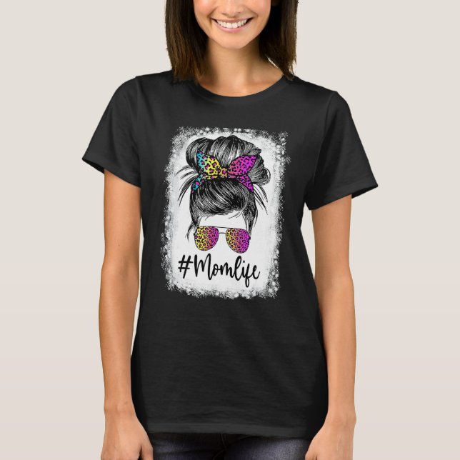 T-shirt Maman Vie Bleached Maman Vie Leopard Messy Bun 11 (Devant)