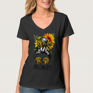 T-shirt Maman Vie Messager Cheveux Bun Tournesol Femmes Mè