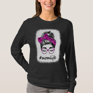 T-shirt Maman Vie Messy Bun Empreinte de léopard Fête des 