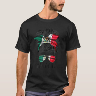 T-shirt Maman Vie Messy Bun Mexicain Drapeau Fête Des Mère
