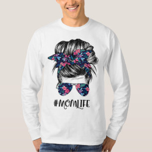 T-shirt Maman Vie Messy Cheveux Bun Femmes Fête des Mères