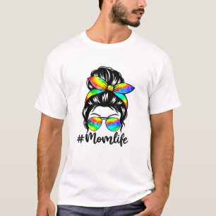 T-shirt Maman Vie Messy Cheveux Bun Tie Dye Femmes Fête de
