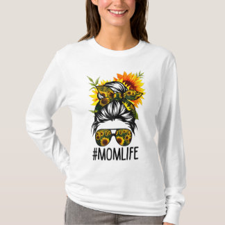 T-shirt Maman Vie Messy Cheveux Bun Tournesol Femmes Mère