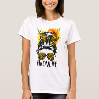 T-shirt Maman Vie Messy Cheveux Bun Tournesol Femmes Mère