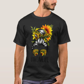 T-shirt Maman Vie Messy Cheveux Bun Tournesol Femmes Mère