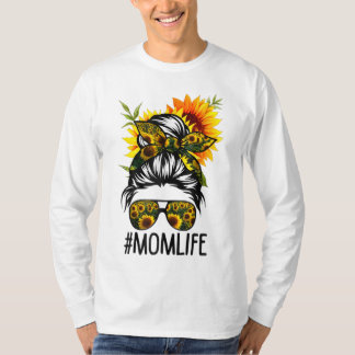 T-shirt Maman Vie Messy Cheveux Bun Tournesol Femmes Mère