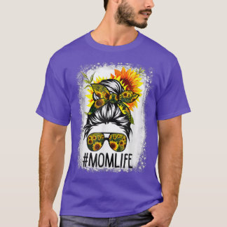 T-shirt Maman Vie Messy Cheveux Bun Tournesol Femmes Mère 