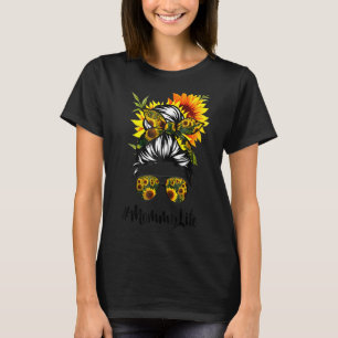 T-shirt Maman Vie Messy Cheveux Bun Tournesol Femmes Mère