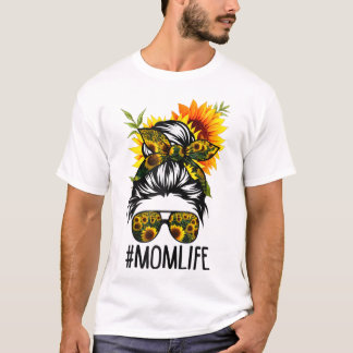 T-shirt Maman Vie Messy Cheveux Bun Tournesol Femmes Mère