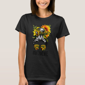 T-shirt Maman Vie Messy Cheveux Bun Tournesol Femmes Mère