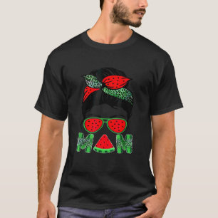 T-shirt Maman Watermelon Fruit d'été Messy Bun Da de la mè