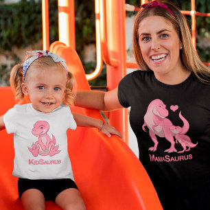 T-shirt MamaSaurus rose T-Rex et rose bébé fille Dinosaure
