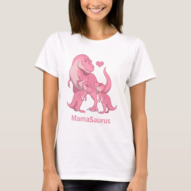 T-shirt MamaSaurus rose T-Rex Twin Baby Girl Dinosaures (Devant)