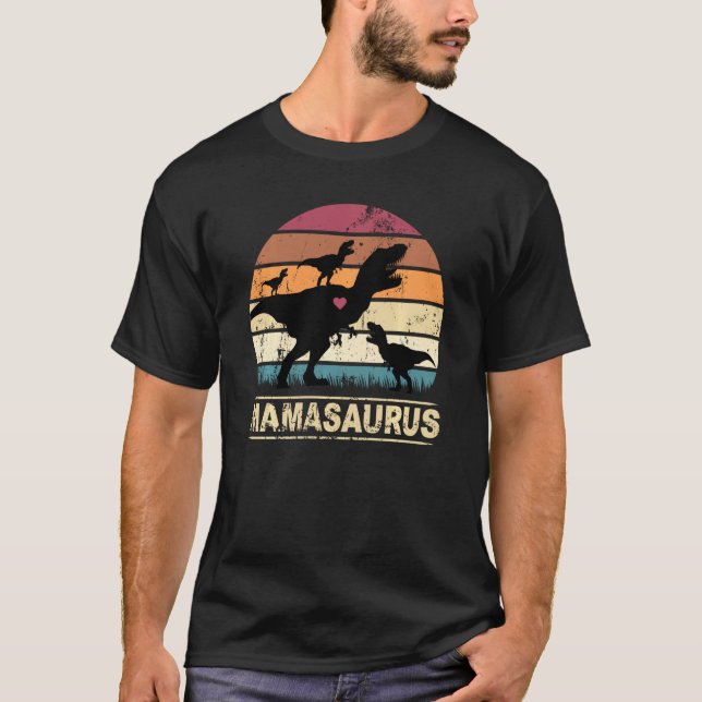 T-shirt Mamasaurus Triplet Dino Dinosaurus Sunset Rex Dino (Devant)