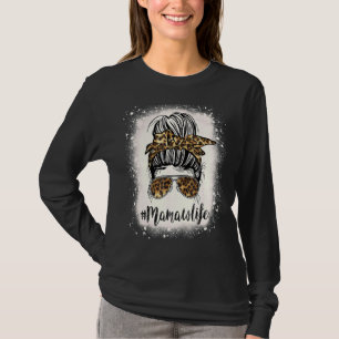 T-shirt Mamaw Life Leopard Bleached Mothers Day Messy Bun