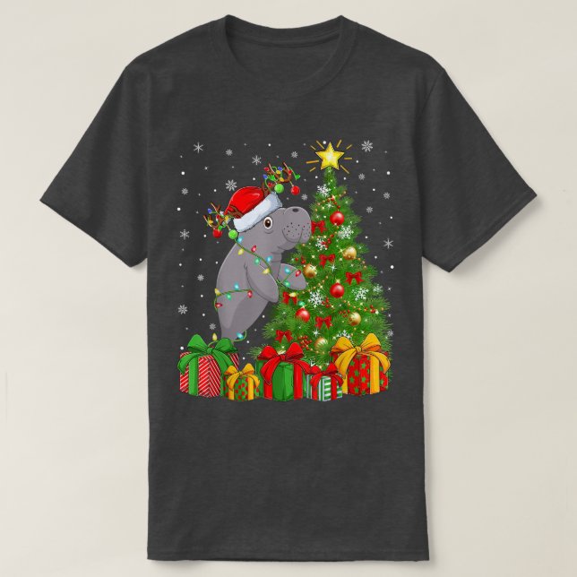 T-shirt Manatee Lighting Xmas Tree Santa Hat Manatee Chris (Design devant)