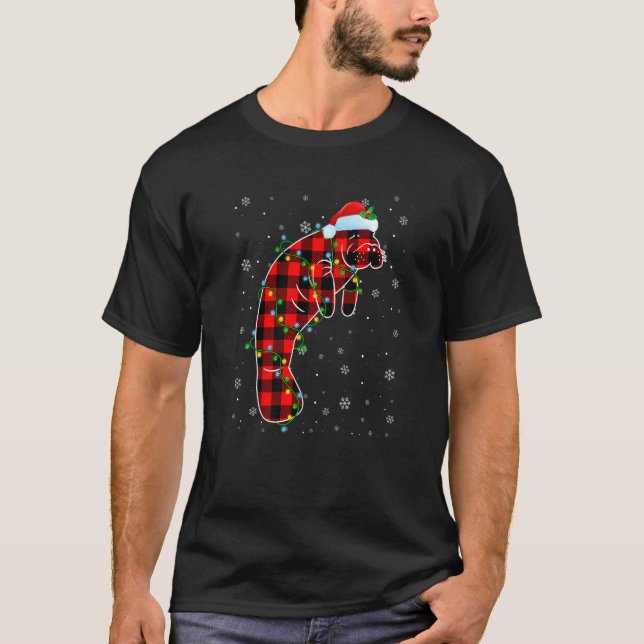 T-shirt Manatee Noël Santa Hat mignonne Animaux Noël Ligh (Devant)