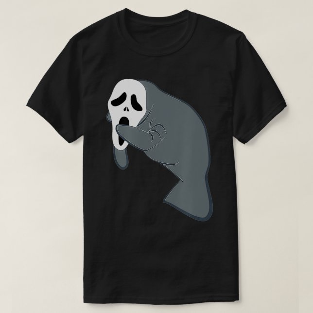 T-shirt Manatee Porter Effrayant Masque Halloween Drôle Va (Design devant)