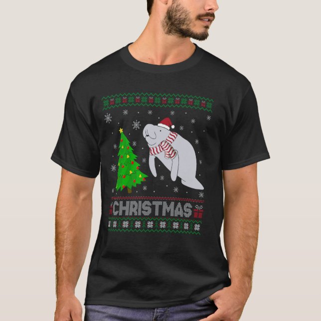 T-shirt Manatee Xmas Arbre Éclairage laide Sweater de Noël (Devant)